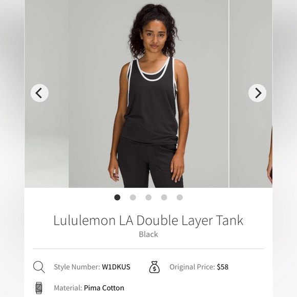 Lululemon LA Double Layer tank, size 10, black with white/cream trim. - Picture 1 of 7